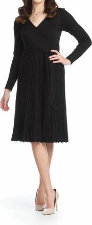 Papillon Wrap Top Sweater Dress With Ribbed Skirt In Black