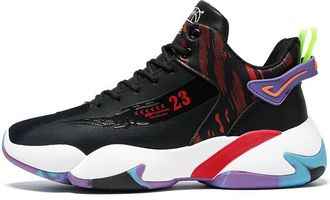 Generic High-top Shock Absorption Basketball Shoes for Men - Comfortable Breathable Outdoor Sports Sneakers for Men Women (Black red,8.5)