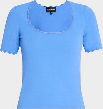 Emporio Armani Scalloped Scoop-Neck Stretch Milano Blouse