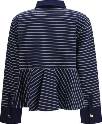Ganni Womens Striped Polo Shirt Sky Captain Cotton T-shirts And Polos