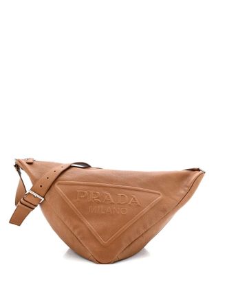 Prada Triangle Logo Zip Messenger Leather Large crossbody bag - Bruin