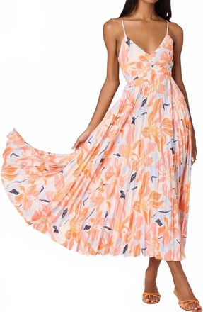 Astr Blythe Floral Plisse Midi Dress In Orange Blue