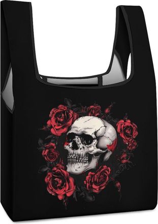 Generic Skull Rose Skeleton Shopping Bag Reusable Grocery Tote Bag Foldable Handbag for Travel Picnic