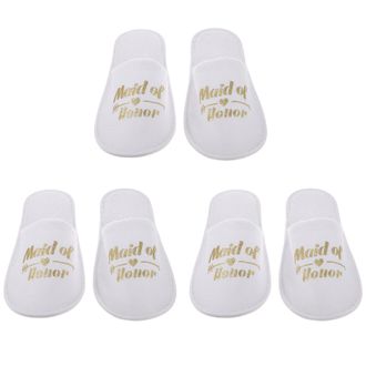 Generic VOSAREA Disposable Closed-Toe Wedding Party Slippers for Women, Gold Fabric Bridesmaid Footwear with Maid of Honor Print, 3 Pairs Set for Pajama and B