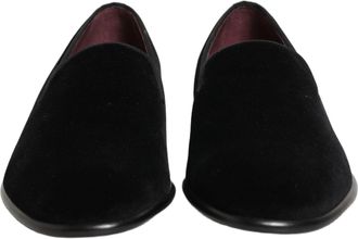 Dolce & Gabbana Black Velvet Loafers Formal Men Dress Shoes Leather