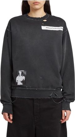 Ann Demeulemeester Trui met bedrukte patches - Dames - Sweatshirts - Zwart - XS - Hoodies & sweatvesten