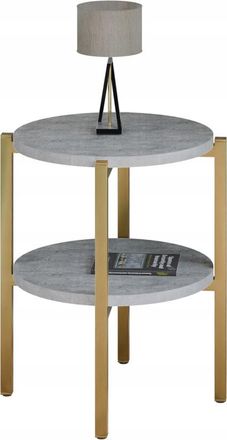 OEM Mesita De Noche Redonda Moderna Con Estante, 35x35x46 Cm, Metal Dorado