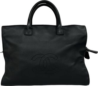 Chanel Black Leather Handbag Tote Bag (Pre-Owned)