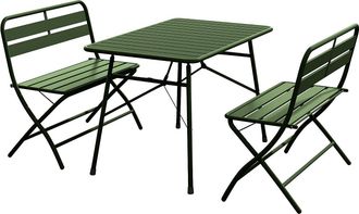 Vente-Unique Comedor de jard&iacute;n plegable de metal - Mesa L.110 cm y 2 bancos - Verde caqui - MIRMANDE de MYLIA