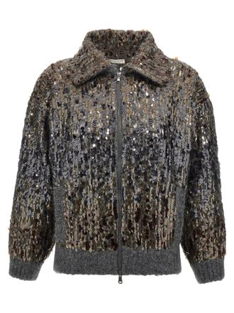 Brunello Cucinelli Dazzling D&eacute;Grad&eacute; Embroidery Sweaters And Cardigans Gray