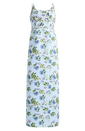 Sachin & Babi Lana Sequin Detail Floral Pencil Gown in Sky Blue Morning Glory at Nordstrom, Size 12