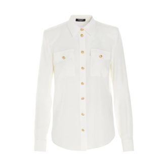 Balmain Shirts, female, Beige, M, Silk Buttoned Shirt
