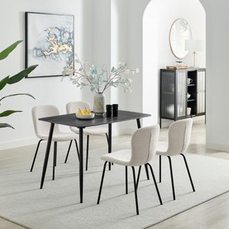 Furniturebox Asti Grey Marble Ceramic Top Dining Table & 4 Black Asti Chairs in Cream | Size: 4 Person