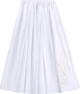 Fay A-lijn rok met elastische tailleband en kanten details - Dames - Midirokken - Wit - 2XL - Rokken