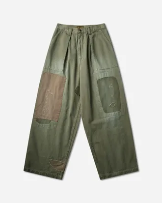KAPITAL Men s Herringbone Fatigue Baggy Pants (Rushfiled Remake) Khaki