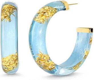 Gold & Honey Womens Small Lucite Hoop Earrings In Ice Blue Gold Leaf