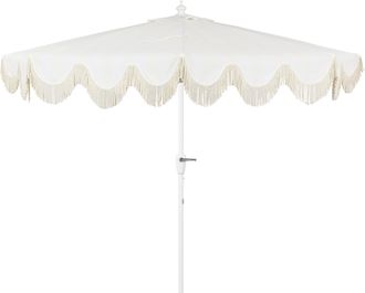 Jonathan Y Designs Beverly 9 ft. Designer Classic Scalloped Fringe Half Market Patio Umbrella with Crank, Push Button Tilt and UV Protection