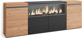 Skraut Home Aparadores Para Sal&oacute;n, Gran Capacidad De Almacenaje, 210, 4 Puertas, Chimenea El&eacute;ctrica Xxl, Estilo Moderno, Roble Y Negro - Skraut Home