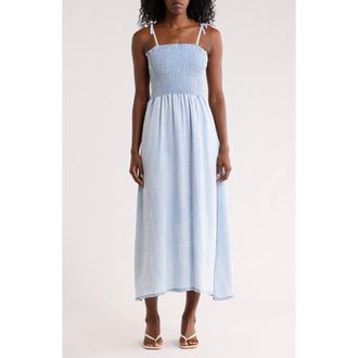 Splendid Tie Strap Denim Midi Dress in Bleached Indigo at Nordstrom Rack, Size Large