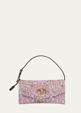 Valentino Garavani Devain Metallic Floral Jacquard Top-Handle Bag