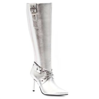 Andrea Womens Knee High Boots With Stiletto Heel In Silver