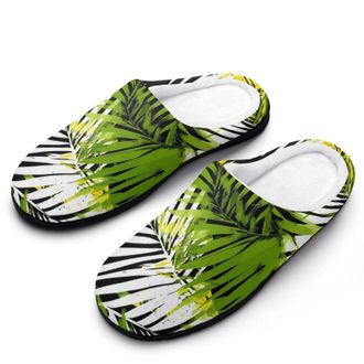 Generic Jamaican Palm Leaves Mens Slippers Slip On Comfortable Fleece Cotton House Shoes Winter