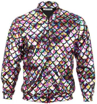 Janisramone Womens Multicolor Shiny Mermaid Bomber Jacket Ladies Club Party Wear Festival Biker Coat Top