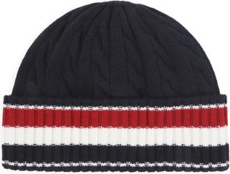 Thom Browne Navy Blue Stripes Beanie Cap