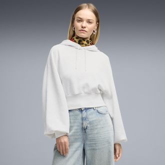 Puma Felpa con cappuccio corta Essentials da donna, Abbigliamento, Bianco, XL