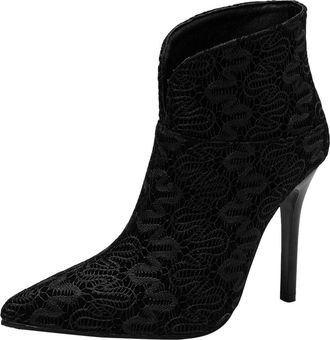 Generic Stylish Women Ankle Boots Featuring Leopard Print Color Block Design And Elegant Thin High Heels For Autumn Winter Seasons (Black, 6.50)