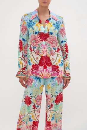 Camilla Curved Collar Blouse In Go Stag