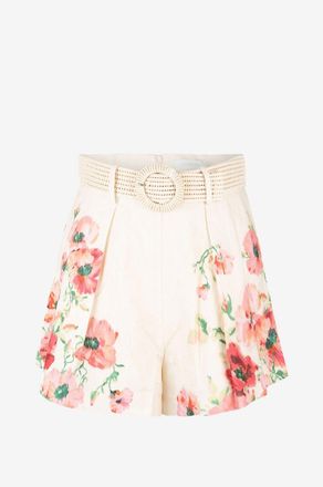 Zimmermann Gebl&uuml;mte Leinenshorts mit hoher Taille Lightburst Tuck