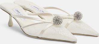 Jimmy Choo London Sana embellished leather-trimmed lace mules