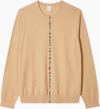 Paul Smith Mens Paul Smith Multi Stripe Crew Neck Sweater 14 Ochre - Size: 40