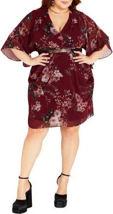 City Chic Floral Print Dress in Ruby Bold Blsm at Nordstrom Rack, Size Xxl/24W
