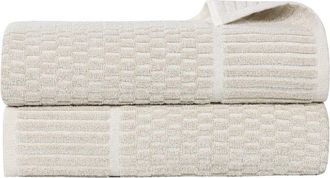 Superior Set Of 2 Juno Medium Weight Checkered Border Bath Sheets