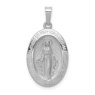 Diamond2Deal 14k White Gold Polished and Satin Solid Miraculous Medal Oval Pendant