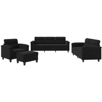 vidaXL Juego De Sof&aacute;s Con Cojines 4 Piezas Tela Microfibra Negro