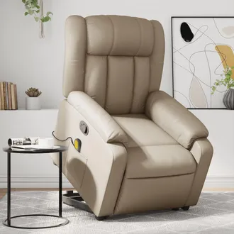 vidaXL Poltrona Alzapersone Massaggi Reclinabile Cappuccino Similpelle - Vidaxl