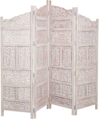 Wanderlust Deco Biombo De Madera Artesanal Blanco 50(x4)x2x180