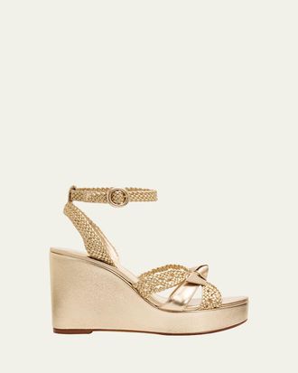 Alexandre Birman 100mm Suelita Metallic Leather Woven Platform Sandals