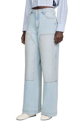 Sandro Faded straight crystal patch jeans in Light Bu Jean at Nordstrom, Size 40 Eu