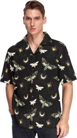 Alaza Hawaiian Shirts for Men Adult, Death Moth Butterfly Mens Shirts Shortsleeve Summer Hawaiian Casual Shirts Beach Shirt, L