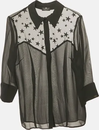 Elisabetta Franchi Black Tulle Trim Chiffon Shirt