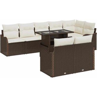 vidaXL Conjunto De Sof&aacute; De Jard&iacute;n 9 Pcs Marr&oacute;n Rattan De Poli&eacute;ster Vidaxl