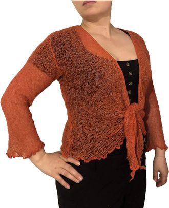 EXCLUSIVE Ladies Plain Knitted Cropped TIE UP Bolero Shrug TOP - Massive FIT (Burn Orange)