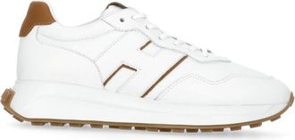 Hogan White Contrasting Tab Leather Sneakers