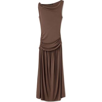 Mango Asymmetric Gather Maxi Dress in Brown at Nordstrom, Size 10
