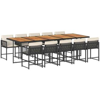 vidaXL vidaXL Set da Pranzo da Giardino 11 pz con Cuscini in Polyrattan Nero