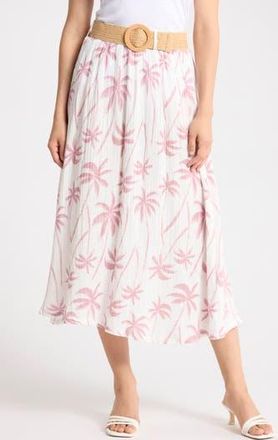 CeCe by Cynthia Steffe Palm Tree Belted Cotton Gauze Skirt in Lilas at Nordstrom Rack, Size X-Large